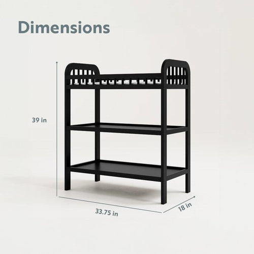 Baby Changing Table in Black Wood Finish with Safety Rail and Changing Pad
